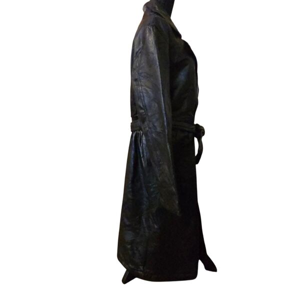 Vintage Dead Stock Leather Duster Trench Coat Full Length Collared Grunge - Picture 4 of 10
